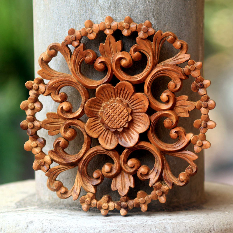 Novica Halo of Flowers Balinese Artisan Hand Carved Floral